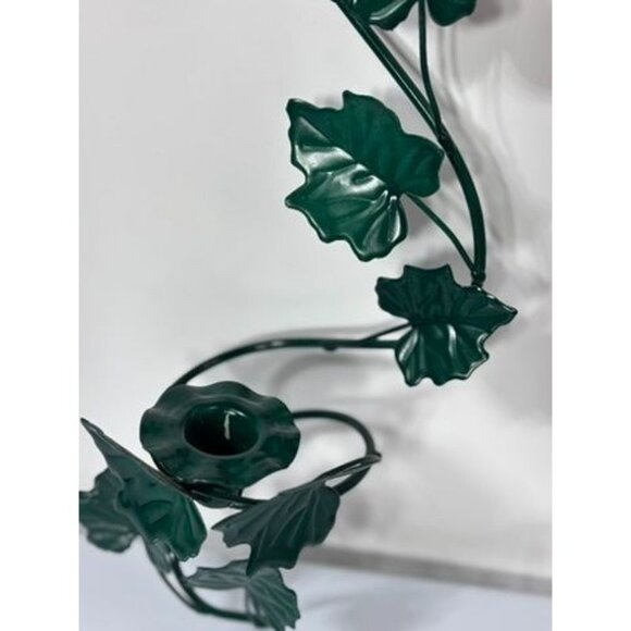 Vtg Green Metal Vine Leaf Candle Holder Wall Hanging‎ Sconce - Picture 3 of 7